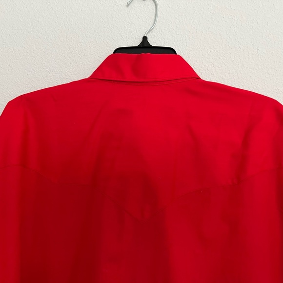 Vintage 70s Vibrant Red Western Pearl Snap Shirt Cowboy Work Shirt Rockabilly - Picture 5 of 8